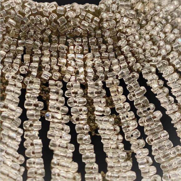 Vintage French Victorian black/silver glass bead bag embossed sterling handles - Picture 6 of 7